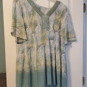 Catherines palm print sage green blouse 3x
